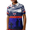 New Zealand and Australia ANZAC Day Kid Polo Shirt Lest We Forget Red Poppy Flowers and Soldier