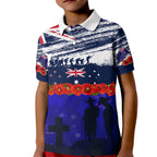 New Zealand and Australia ANZAC Day Kid Polo Shirt Lest We Forget Red Poppy Flowers and Soldier