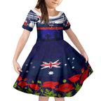 New Zealand and Australia ANZAC Day Kid Short Sleeve Dress Lest We Forget Red Poppy Flowers and Soldier