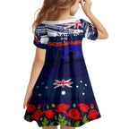 New Zealand and Australia ANZAC Day Kid Short Sleeve Dress Lest We Forget Red Poppy Flowers and Soldier