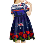 New Zealand and Australia ANZAC Day Kid Short Sleeve Dress Lest We Forget Red Poppy Flowers and Soldier