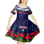 New Zealand and Australia ANZAC Day Kid Short Sleeve Dress Lest We Forget Red Poppy Flowers and Soldier