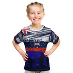 New Zealand and Australia ANZAC Day Kid T Shirt Lest We Forget Red Poppy Flowers and Soldier