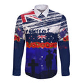 New Zealand and Australia ANZAC Day Long Sleeve Button Shirt Lest We Forget Red Poppy Flowers and Soldier