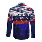 New Zealand and Australia ANZAC Day Long Sleeve Button Shirt Lest We Forget Red Poppy Flowers and Soldier