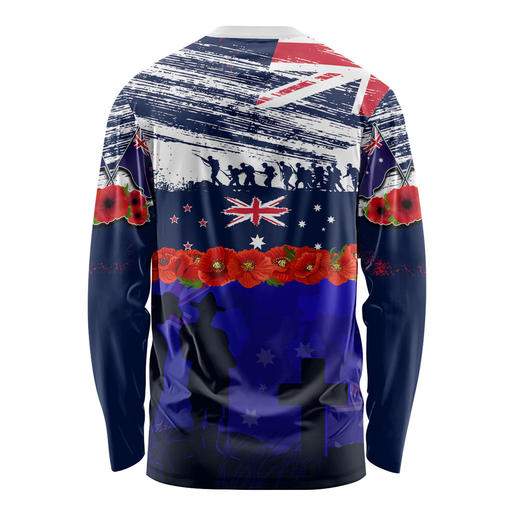 New Zealand and Australia ANZAC Day Long Sleeve Shirt Lest We Forget Red Poppy Flowers and Soldier