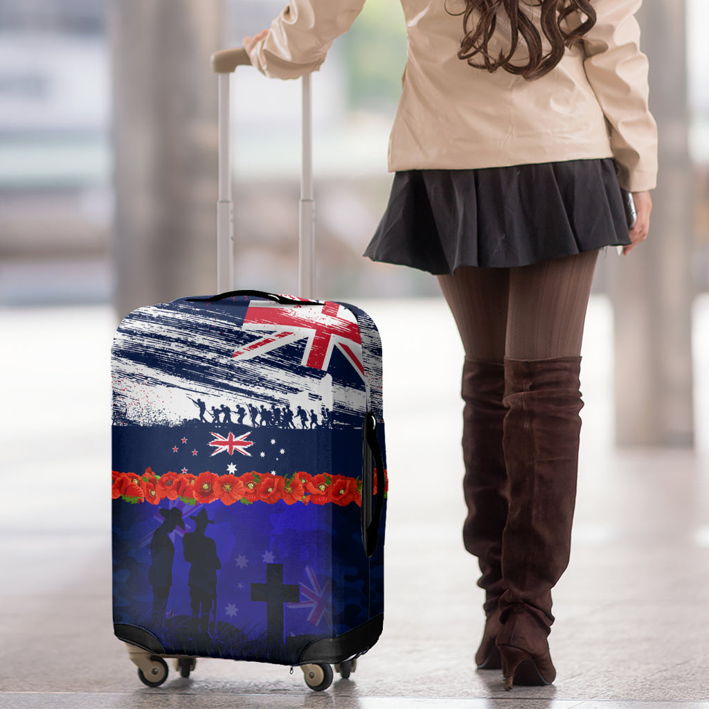 New Zealand and Australia ANZAC Day Luggage Cover Lest We Forget Red Poppy Flowers and Soldier