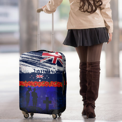 New Zealand and Australia ANZAC Day Luggage Cover Lest We Forget Red Poppy Flowers and Soldier