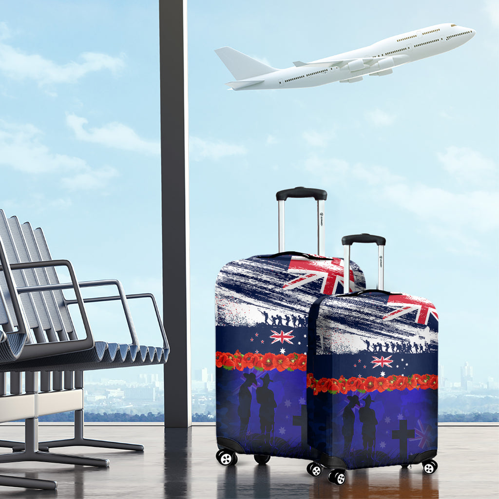 New Zealand and Australia ANZAC Day Luggage Cover Lest We Forget Red Poppy Flowers and Soldier
