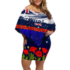 New Zealand and Australia ANZAC Day Off Shoulder Short Dress Lest We Forget Red Poppy Flowers and Soldier