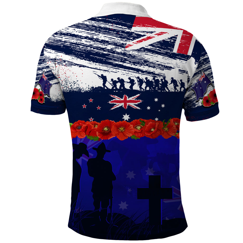 New Zealand and Australia ANZAC Day Polo Shirt Lest We Forget Red Poppy Flowers and Soldier