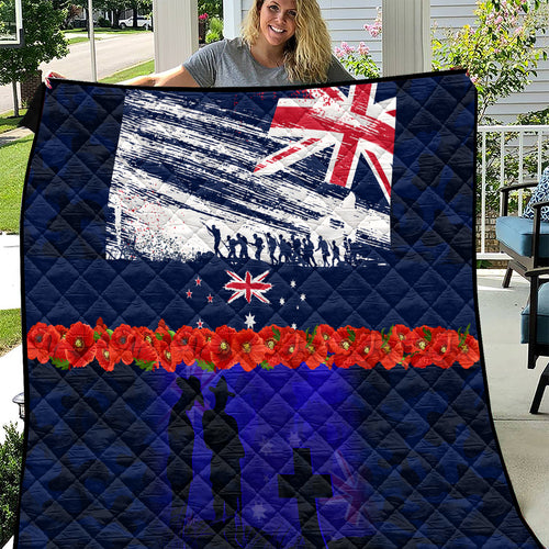 New Zealand and Australia ANZAC Day Quilt Lest We Forget Red Poppy Flowers and Soldier