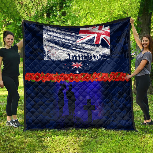New Zealand and Australia ANZAC Day Quilt Lest We Forget Red Poppy Flowers and Soldier