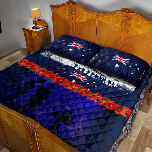 New Zealand and Australia ANZAC Day Quilt Bed Set Lest We Forget Red Poppy Flowers and Soldier