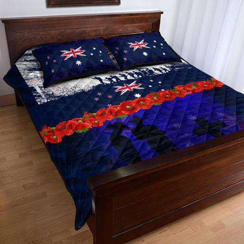 New Zealand and Australia ANZAC Day Quilt Bed Set Lest We Forget Red Poppy Flowers and Soldier