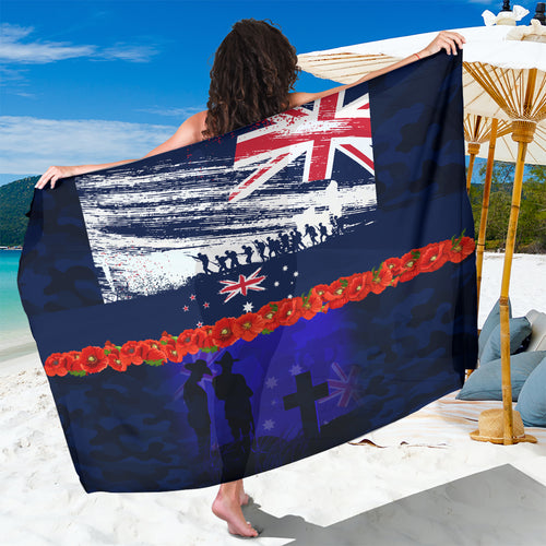 New Zealand and Australia ANZAC Day Sarong Lest We Forget Red Poppy Flowers and Soldier