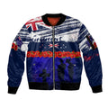 New Zealand and Australia ANZAC Day Sleeve Zip Bomber Jacket Lest We Forget Red Poppy Flowers and Soldier