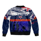 New Zealand and Australia ANZAC Day Sleeve Zip Bomber Jacket Lest We Forget Red Poppy Flowers and Soldier