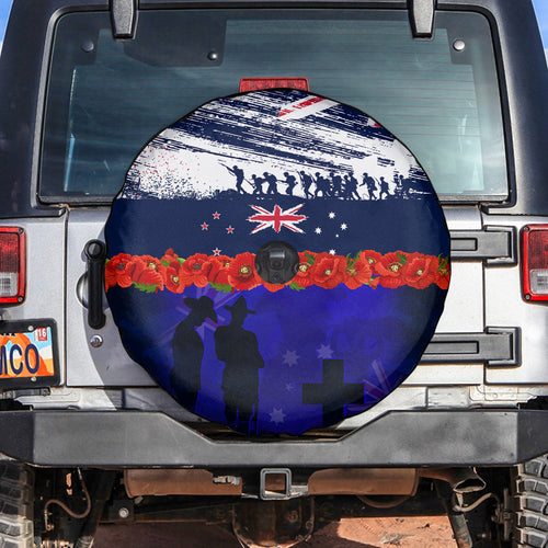 New Zealand and Australia ANZAC Day Spare Tire Cover Lest We Forget Red Poppy Flowers and Soldier