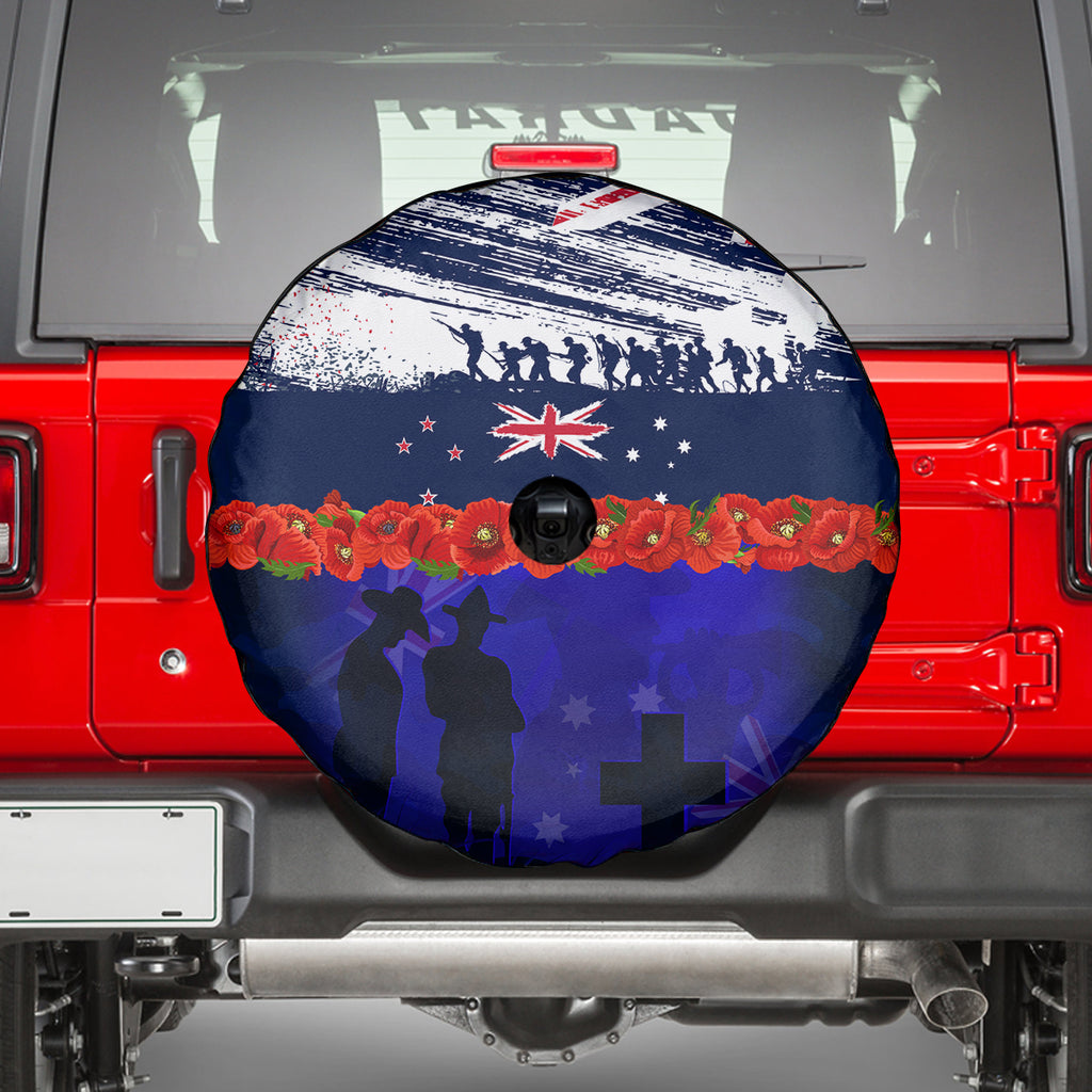 New Zealand and Australia ANZAC Day Spare Tire Cover Lest We Forget Red Poppy Flowers and Soldier