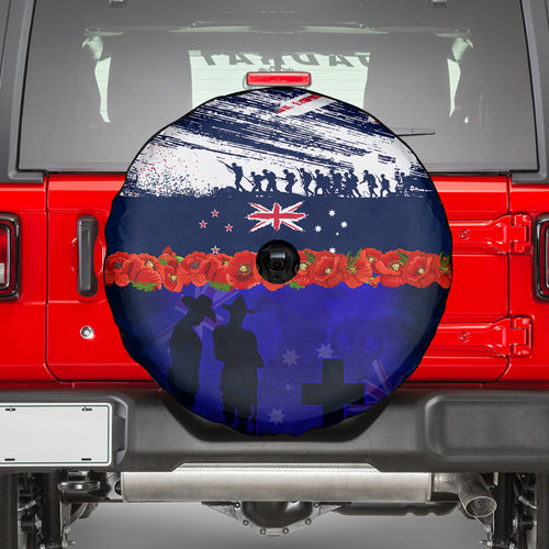 New Zealand and Australia ANZAC Day Spare Tire Cover Lest We Forget Red Poppy Flowers and Soldier