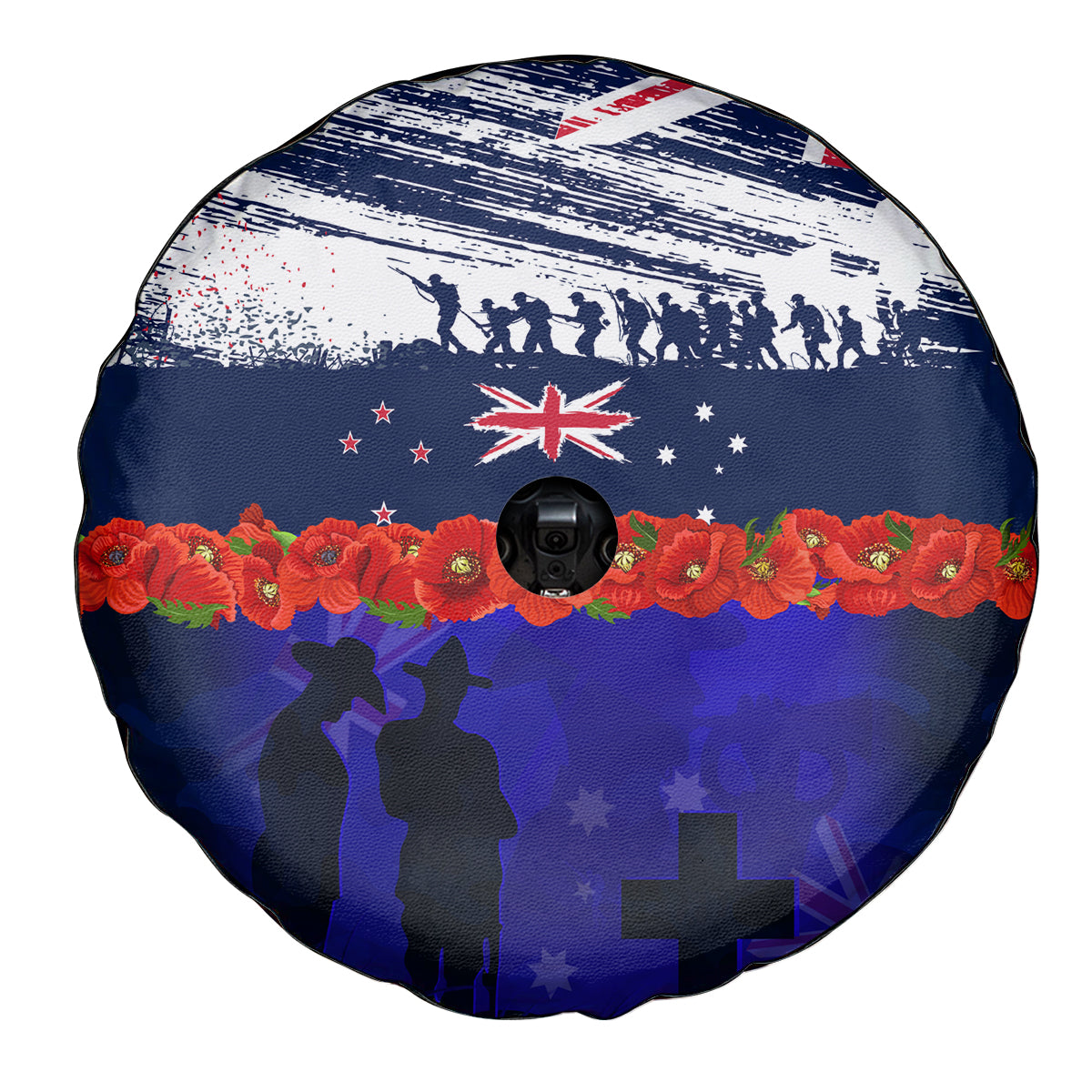 New Zealand and Australia ANZAC Day Spare Tire Cover Lest We Forget Red Poppy Flowers and Soldier