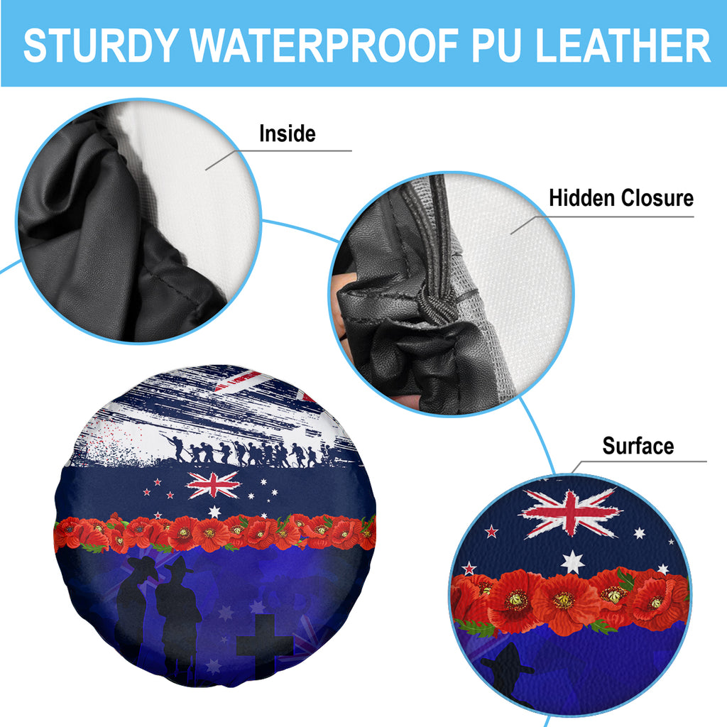 New Zealand and Australia ANZAC Day Spare Tire Cover Lest We Forget Red Poppy Flowers and Soldier
