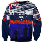 New Zealand and Australia ANZAC Day Sweatshirt Lest We Forget Red Poppy Flowers and Soldier