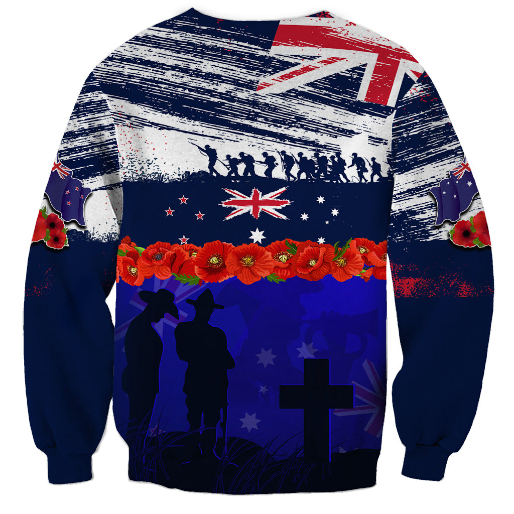 New Zealand and Australia ANZAC Day Sweatshirt Lest We Forget Red Poppy Flowers and Soldier