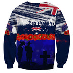 New Zealand and Australia ANZAC Day Sweatshirt Lest We Forget Red Poppy Flowers and Soldier