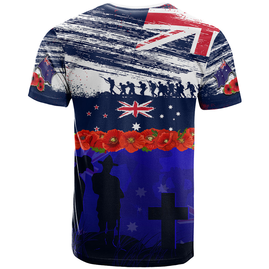 New Zealand and Australia ANZAC Day T Shirt Lest We Forget Red Poppy Flowers and Soldier