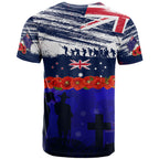 New Zealand and Australia ANZAC Day T Shirt Lest We Forget Red Poppy Flowers and Soldier
