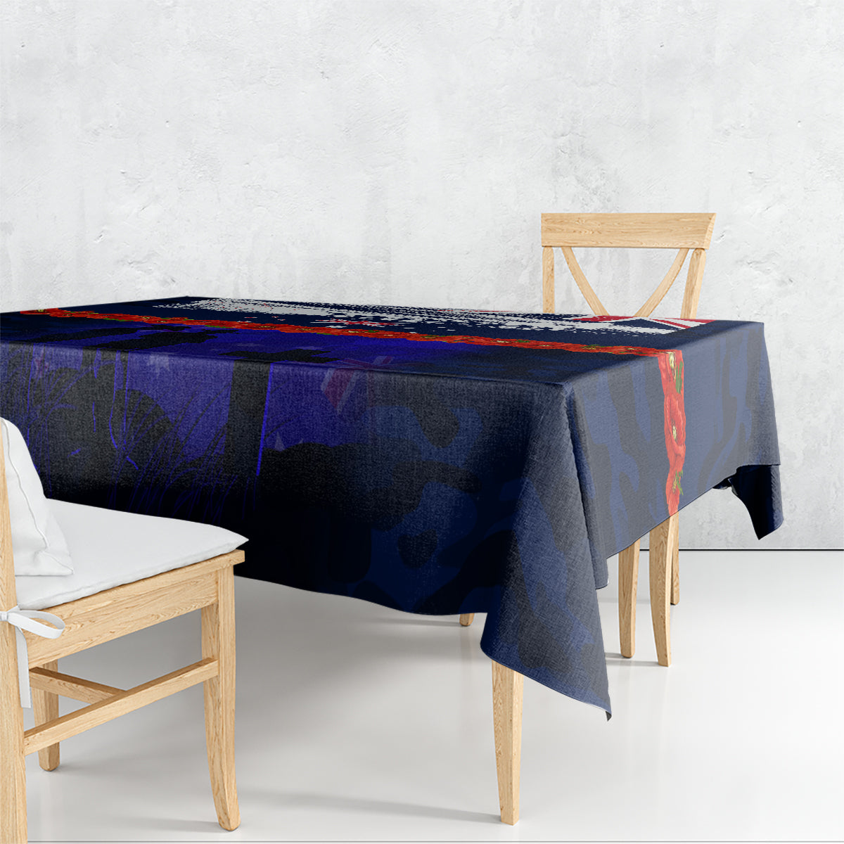 New Zealand and Australia ANZAC Day Tablecloth Lest We Forget Red Poppy Flowers and Soldier