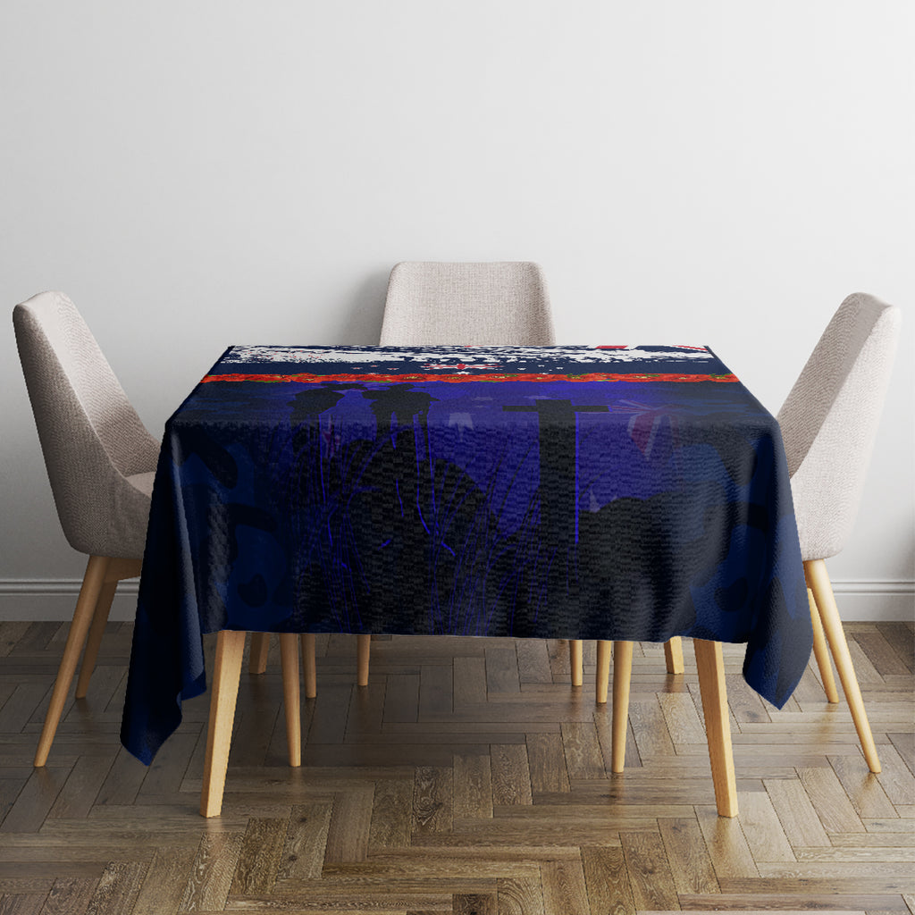 New Zealand and Australia ANZAC Day Tablecloth Lest We Forget Red Poppy Flowers and Soldier