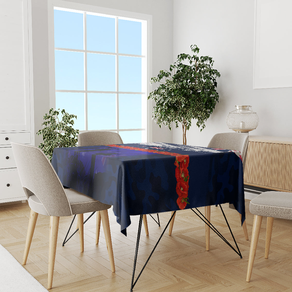 New Zealand and Australia ANZAC Day Tablecloth Lest We Forget Red Poppy Flowers and Soldier