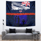 New Zealand and Australia ANZAC Day Tapestry Lest We Forget Red Poppy Flowers and Soldier