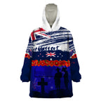 New Zealand and Australia ANZAC Day Wearable Blanket Hoodie Lest We Forget Red Poppy Flowers and Soldier