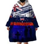 New Zealand and Australia ANZAC Day Wearable Blanket Hoodie Lest We Forget Red Poppy Flowers and Soldier