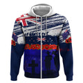 New Zealand and Australia ANZAC Day Zip Hoodie Lest We Forget Red Poppy Flowers and Soldier
