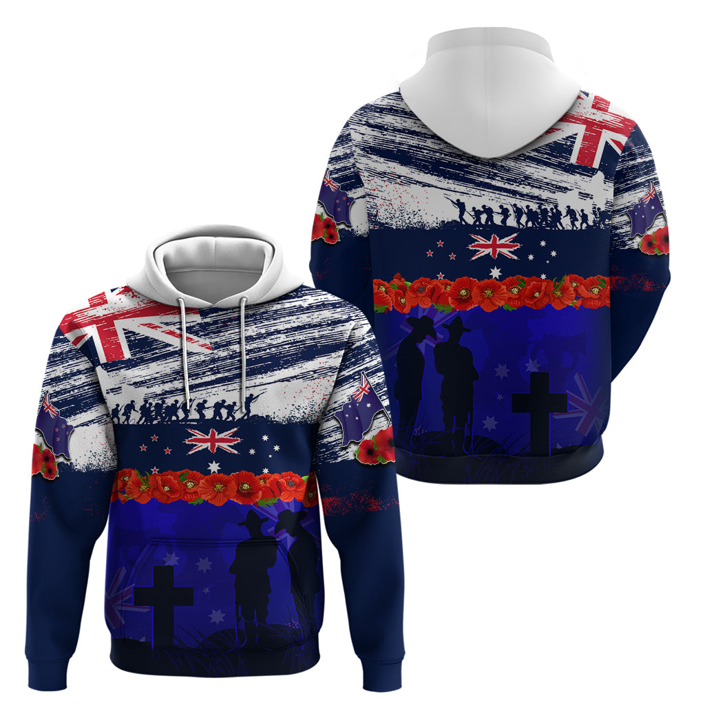 New Zealand and Australia ANZAC Day Zip Hoodie Lest We Forget Red Poppy Flowers and Soldier