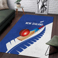 New Zealand Cricket Area Rug Kiwi Birds Haka Dance Blue Fern Sporty Style