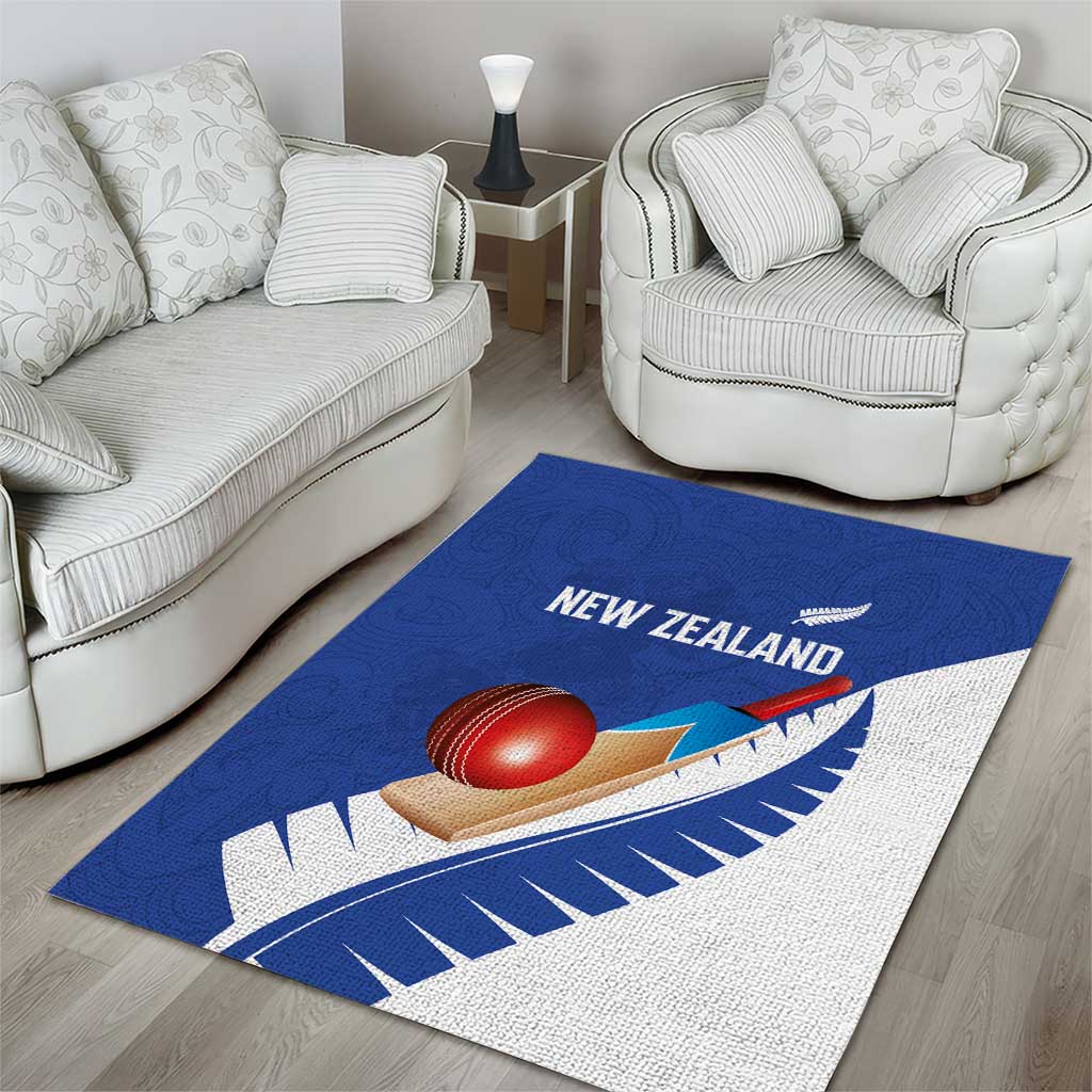 New Zealand Cricket Area Rug Kiwi Birds Haka Dance Blue Fern Sporty Style