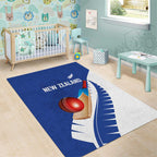 New Zealand Cricket Area Rug Kiwi Birds Haka Dance Blue Fern Sporty Style