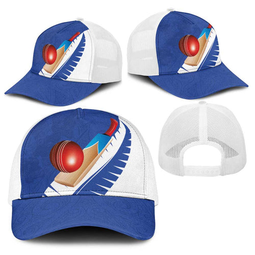 New Zealand Cricket Baseball Net Cap Kiwi Birds Haka Dance Blue Fern Sporty Style