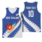 Custom New Zealand Cricket Basketball Jersey Kiwi Birds Haka Dance Blue Fern Sporty Style