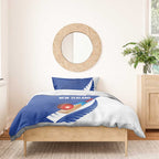New Zealand Cricket Bedding Set Kiwi Birds Haka Dance Blue Fern Sporty Style
