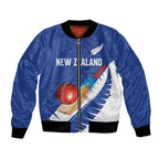 Custom New Zealand Cricket Bomber Jacket Kiwi Birds Haka Dance Blue Fern Sporty Style