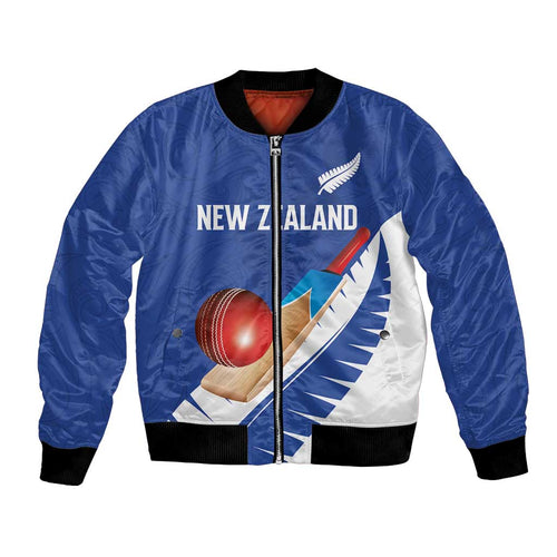 Custom New Zealand Cricket Bomber Jacket Kiwi Birds Haka Dance Blue Fern Sporty Style
