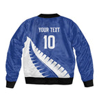 Custom New Zealand Cricket Bomber Jacket Kiwi Birds Haka Dance Blue Fern Sporty Style