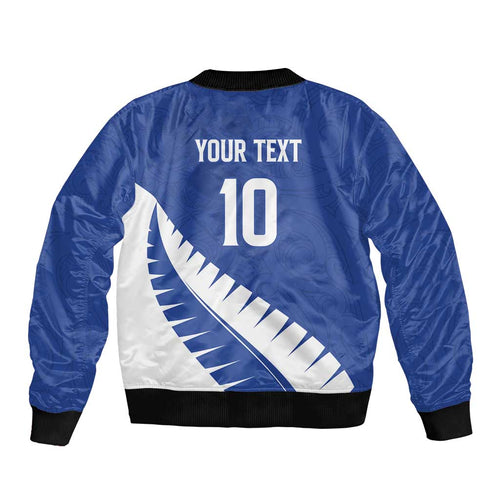 Custom New Zealand Cricket Bomber Jacket Kiwi Birds Haka Dance Blue Fern Sporty Style